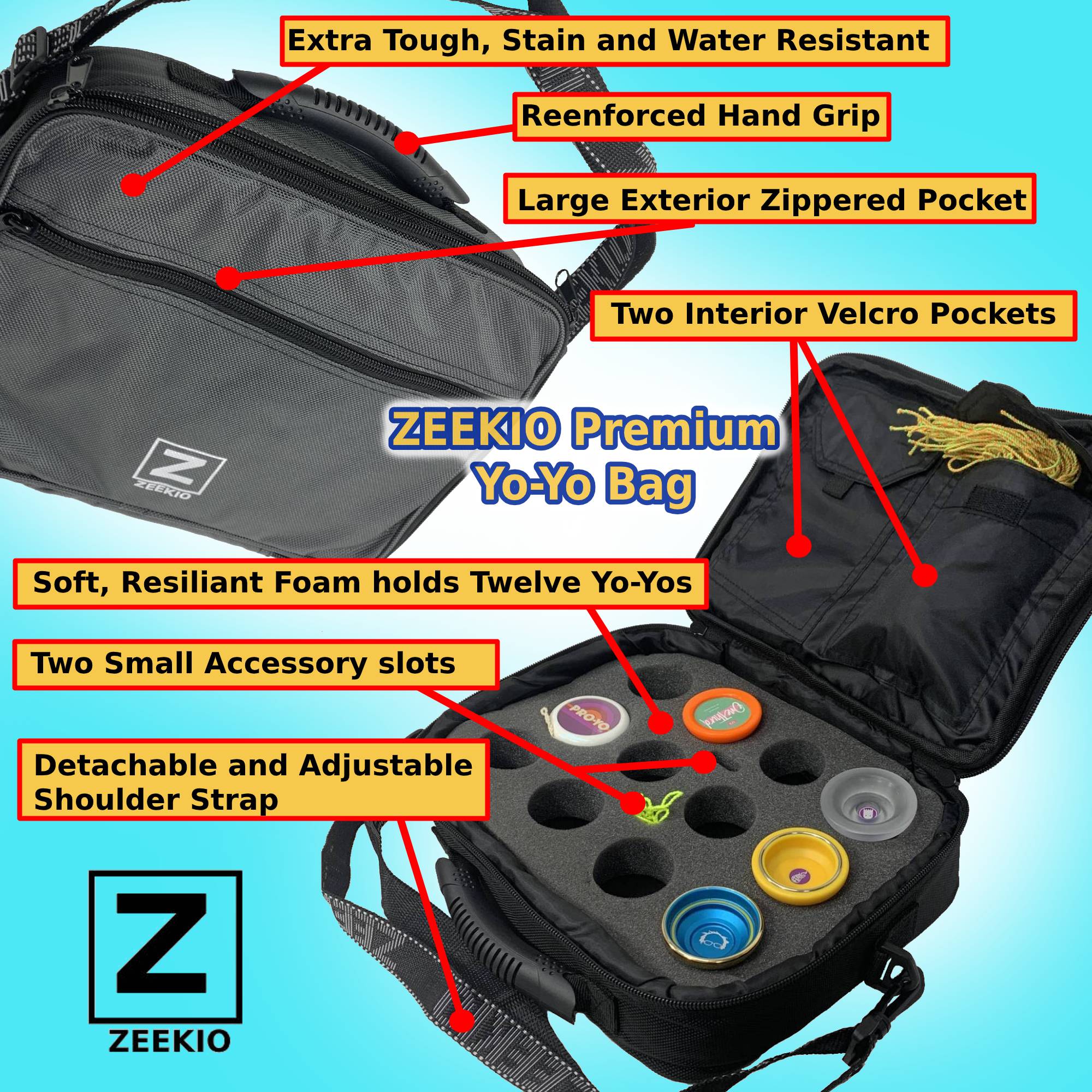 Zeekio Premium Yo-Yo Bag - Soft Yo-Yo Case with Adjustable Shoulder Strap Zeekio