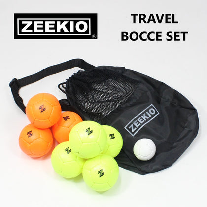 Zeekio Travel Bocce Set - Weather Resistant - Indoor Outdoor- Comes With Nylon and Mesh Adjustable Drawstring Carry Bag! Zeekio